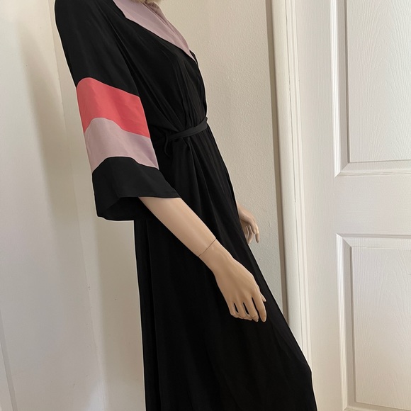 Vintage 40s Saybury Robe Dressing Gown Tricolor Black Peachy Coral Lavender S - Picture 11 of 16